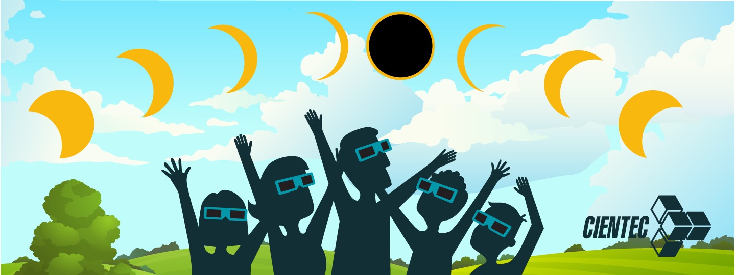 familia con filtros durante eclipse solar
