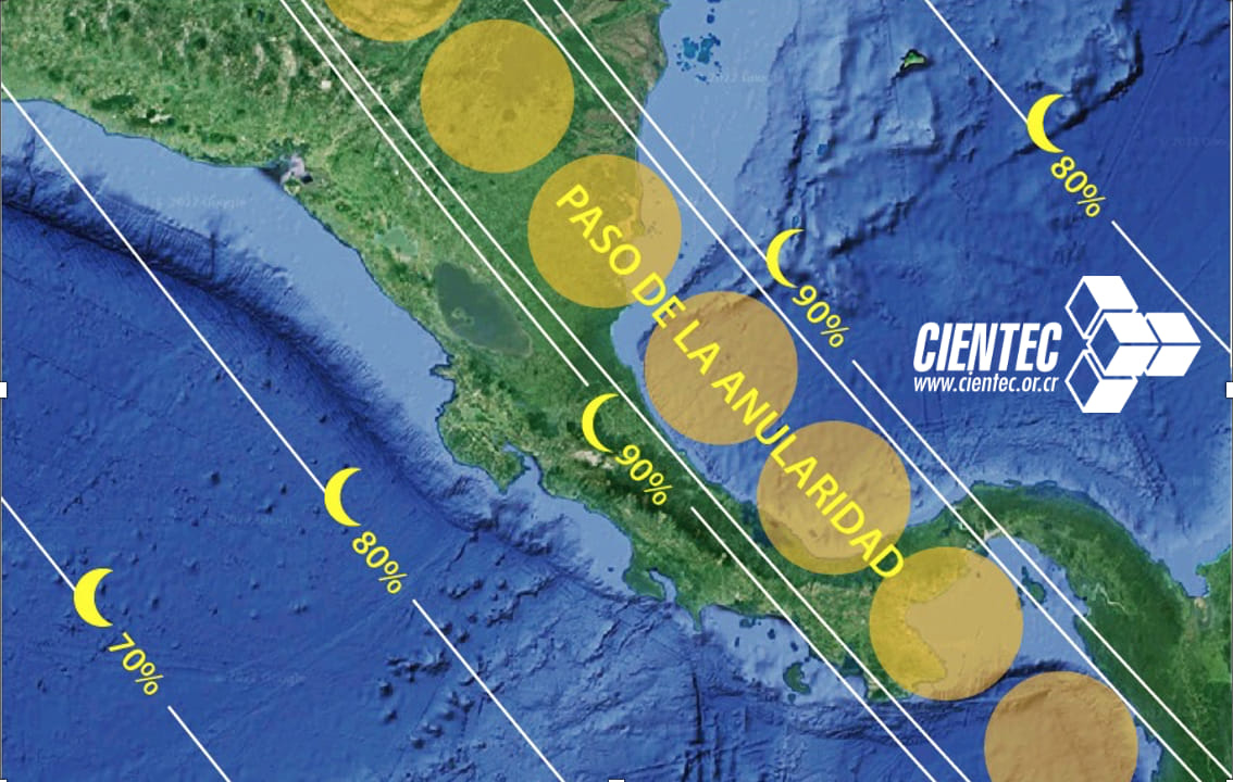 Mapa Costa Rica y máximo ocultamiento del Sol